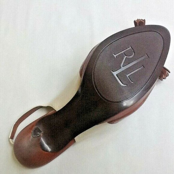 new Size 8.5 Narrow COGNAC & CREAM Ralph Lauren KALIDA Spectator Slingback Shoes - Picture 11 of 11